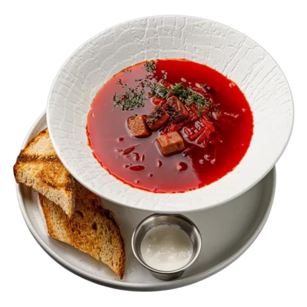 Борщ с томленым мясом из смокера