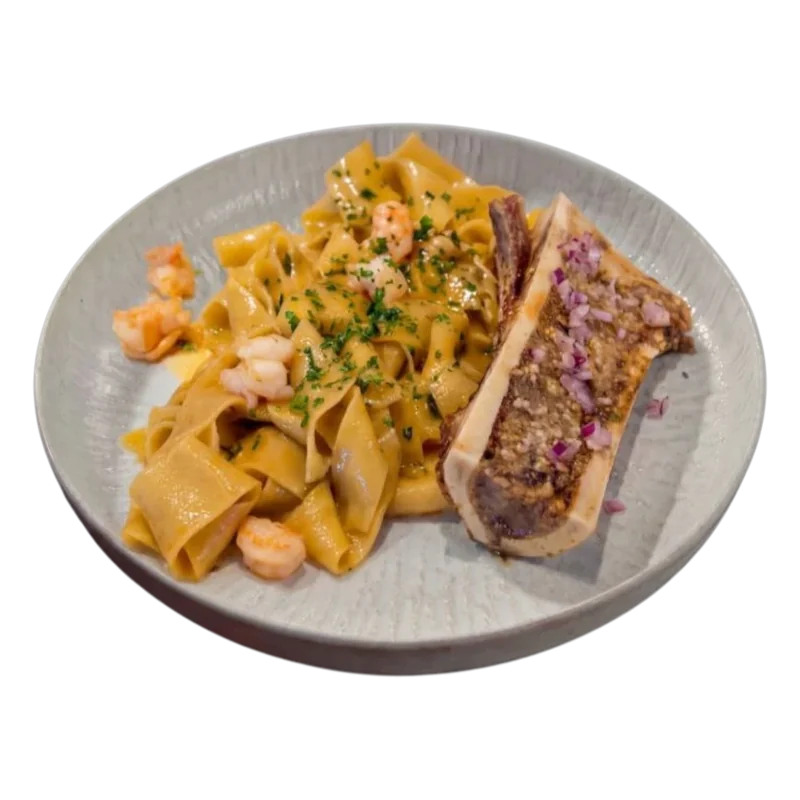 Паста с креветкой и мозговой костью