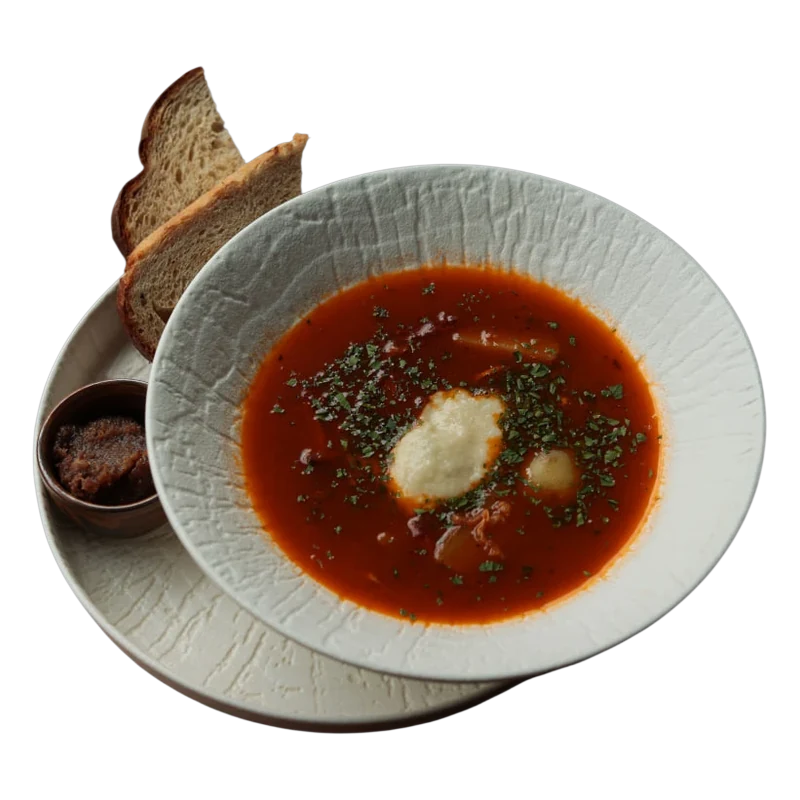 Пряный суп с говяжьими щёчками длительного томления